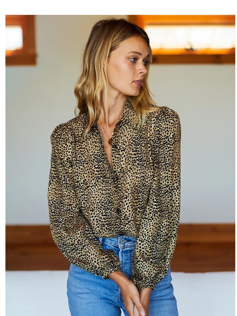 Emerson Fry- Little Cheetah Silk Blouse, Size Small